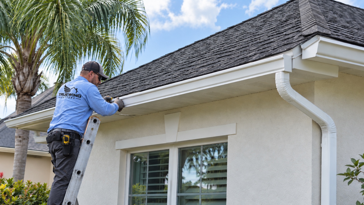 TrueWing technician working on a home gutter system